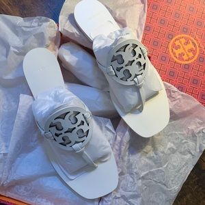 Tori Burch Miller Square Toe Slide WHITE SZ 8